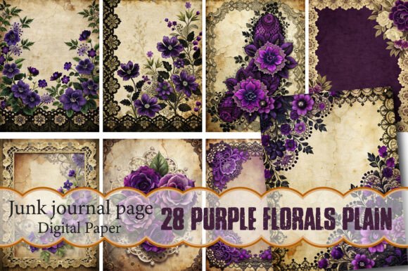 Download Purple Florals Plain Junk Journal Pages - Premium Resources