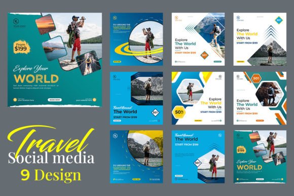 Download Travel Social Media Post Set of 9 Design - Media post Collection